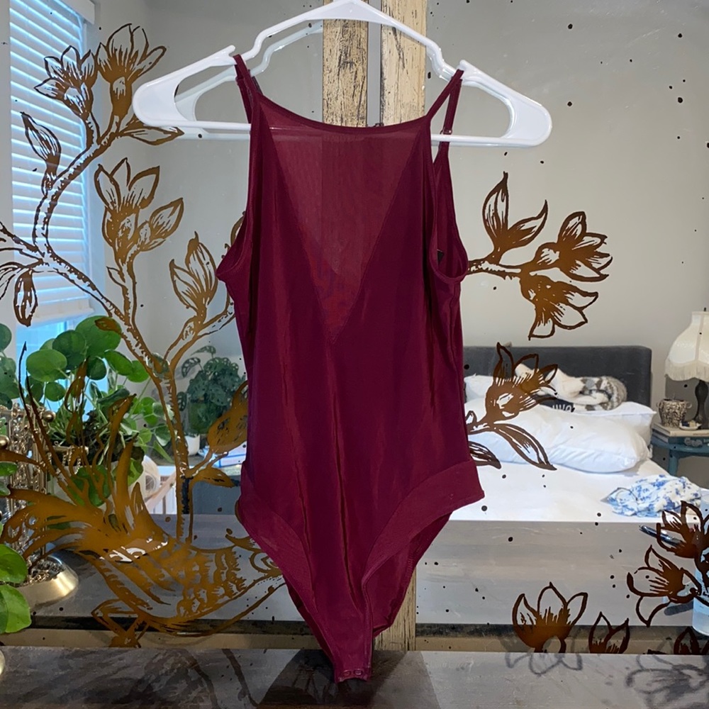 Maroon Forever 21 Small Mesh Bodysuit